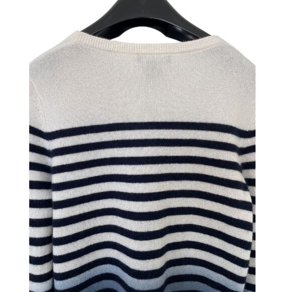 C by Bloomingdales Cashmere Crewneck Sweater Sz S Blue White Stripe Preppy - Picture 8 of 8